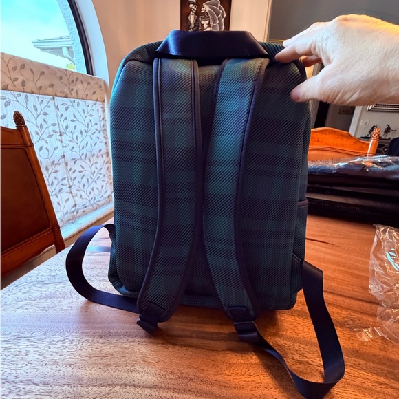Elegant Plaid Backpack in Blue and Green - Picture 4 of 6